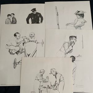 Vintage Norman Rockwell "Family Americana" Ad Art Prints (Set of 5) Mass Mutual
